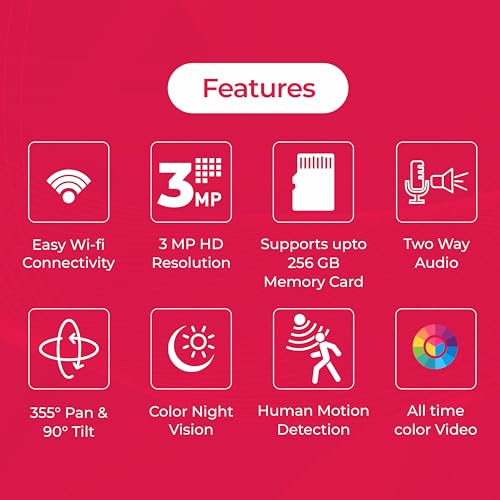 Image of Trueview WiFi 3MP Mini Pan-Tilt-Zoom CCTV Camera | STQC Certified | Indoor & Outdoor Security Camera | Color Night Vision | Cloud & SD Card Storage up to 256GB | Two-Way Talk