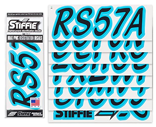 Image of Whipline Solid Black /Sky Blue 3 inch Alpha-Numeric Registration Identification Numbers Stickers Decals for Boats & Personal Watercraft