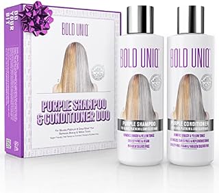 Purple Shampoo & Conditioner Set. Removes Brassy Yellow Tones. Lightens Blonde, Platinum, Ash, Silver & Grays. Moisturizes Dry & Damaged Hair. Paraben & Sulphate Free-PETA Approved Cruelty-free