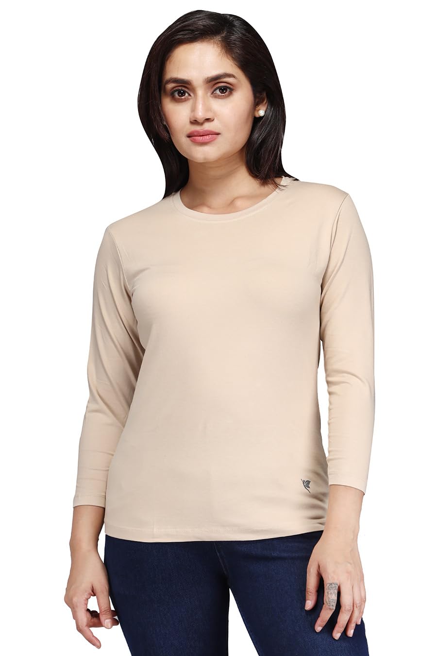 comfort lady Super Combed Cotton Blend Regular Fit Solid Round Neck 3/4 Sleeve T-Shirt for Women-picture-36