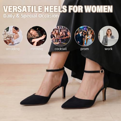 Image of ELEGANTPARK Pointed Toe Heels for Women, Satin Wedding Evening Dress Shoes | Adjustable Ankle Strap, 3 Inch Stable High Heel Pumps for Women, Bridesmaid, Wedding Guest, Reception, Prom, Evening Events