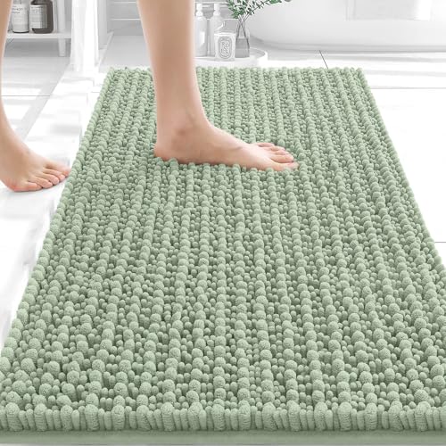 Image of OLANLY Bathroom Rug Mat 34x21, Thick Soft and Absorbent Chenille Bath Mat, Non-Slip Rubber Backing, Machine Washable Quick Dry Bath Rugs for Tub Shower Floor, Home Decor Accessories, Sage Green