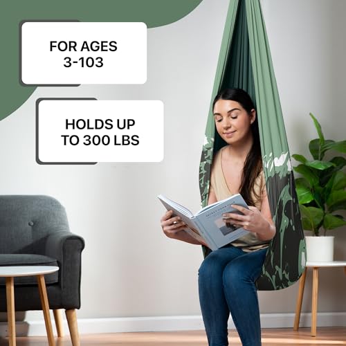 Image of Indoor Sensory Swing for Kids or Outdoor - Holds 300lbs, Double-Layer, & 360 Swivel, Calming Compression Therapy Swing Hammock for Kids & Adults with All Hardware - Sensory-Motor Toys & Gifts