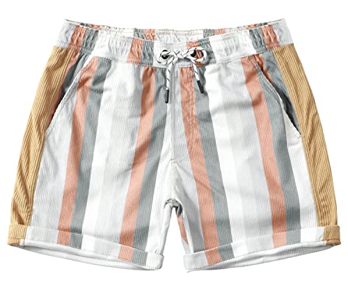 Jotook J05_GREY WHITE STRIPE_3XL Men'S Casual Drawstring Corduroy Shorts Elastic Waist Summer Shorts With Pocket Flat Front Shorts 3X-Large Grey White Stripe cover