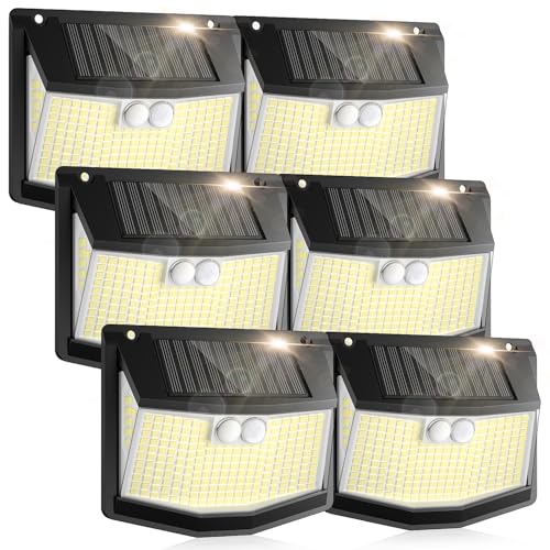 Luz Exterior Solar LED Jardin: 248 LED Luces Solares de 3 Modos Sensor Movimiento con 270° Iluminacion Solar Exteriores Lampara IP65 Impermeable Light Focos Exterior Solares para Jardín 6 Paquete