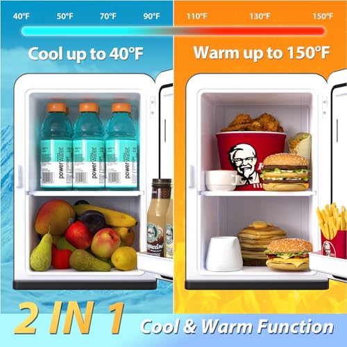 Image of Mini Fridge for Bedroom, 15L Small Fridge for Car, Office Desk & Dorm Room, 110V AC /DC Portable Thermoelectric Cooler & Warmer for Skincare, Food, Drinks, Black