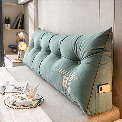 Almohada Triangular de Terciopelo para Sofá Cama Grande con Bordado Artesanal Suave para Cabecera Respaldo de Cama Soporte de Posicionamiento Almohada de Lectura Verde 100 X 20 X 50 cm