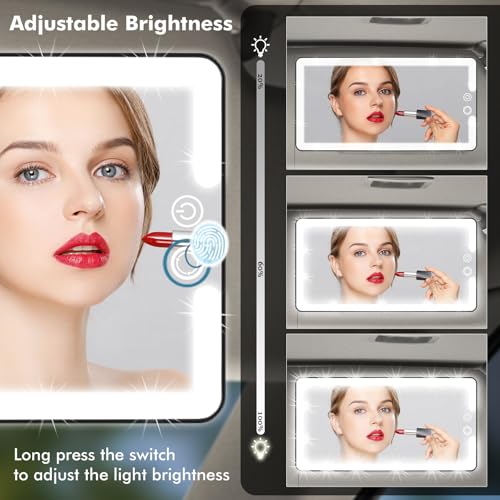 Image of Car Sun Visor Vanity Mirror with Lights, Rechargeable LED Car Visor Makeup Mirror with 3 Color Dimmable Lights - Universal Accessories for Cars, SUVs, Trucks (Black)