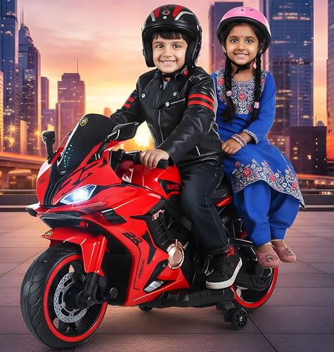 Image of Wishmaster CBR Double Seater Kids Ride-On Sports Bike | Realistic Sound, LED Headlights & Lights | Bluetooth Music | Hand Accelerator, Foot Brake | Fully Assembled | Age 2-10 Years | 6 months Warranty