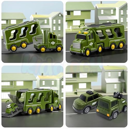 Image of Kidology 5-in-1 Friction-Powered Military Army Truck Toy Set with Music - Montessori Educational Transport Carrier Vehicle Toy for Boys & Girls, Fun Birthday Gift for Kids Ages 3+