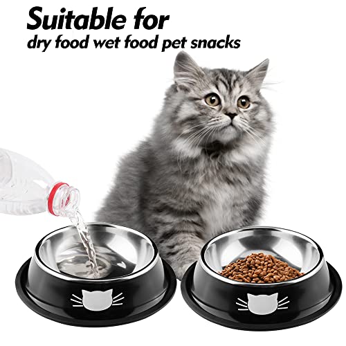 Edelstahl Katzennäpfe Set, Futternapf & Wasser Schüssel (2 Schwarz)