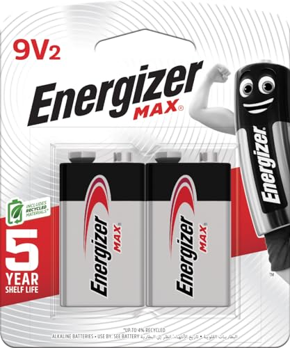 Energizer MAX 9V Batteries (2 Pack), 9 Volt Alkaline Batteries