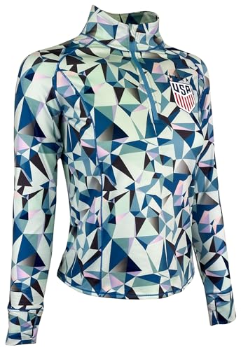 Icon Sports Officially Licensed Girl's U.S. Soccer Quarter Zip Jacket, USWNT Pullover Sweatshirt Youth Sizes | Light Blue, Medium2