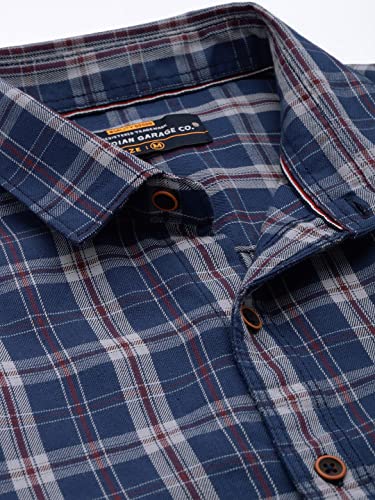 Image of The Indian Garage Co Men Regular Fit Checkered Full Sleeves Cutaway Collar Casual Shirt