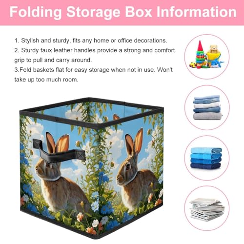 Grand cube de rangement pliable en tissu robuste motif lapin