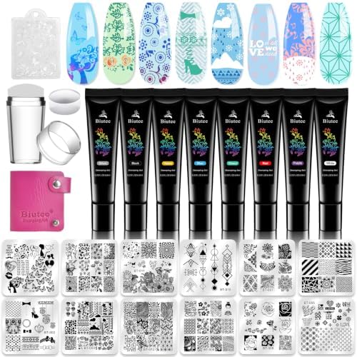 Biutee 23pcs Nail Stamping Plates Set 12 Templates 8 polish gel