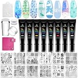 Biutee Nail Stamping Plates Set - 12pcs Templates, 8 Colors, Stamper, Scraper, Storage Bag - Animal & Flower Design Nail Art Plates