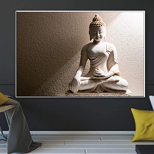 Tableau bouddha abstrait noir et blanc 60x90cm pour decoration murale salon