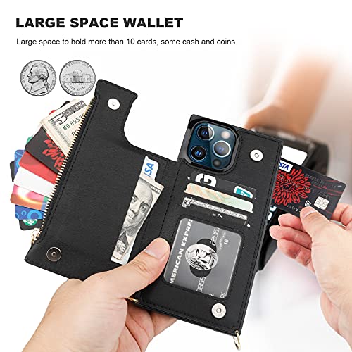 Bocasal-Crossbody-Wallet-Case-for-iPhone-13-Pro-Max-with-RFID-Blocking-Card-Slot-Holder-Magnetic-Flip-Folio-Purse-Case-PU-Leather-Zipper-Handbag-with-Detachable-Lanyard-Strap-67-Inch-5G-Black