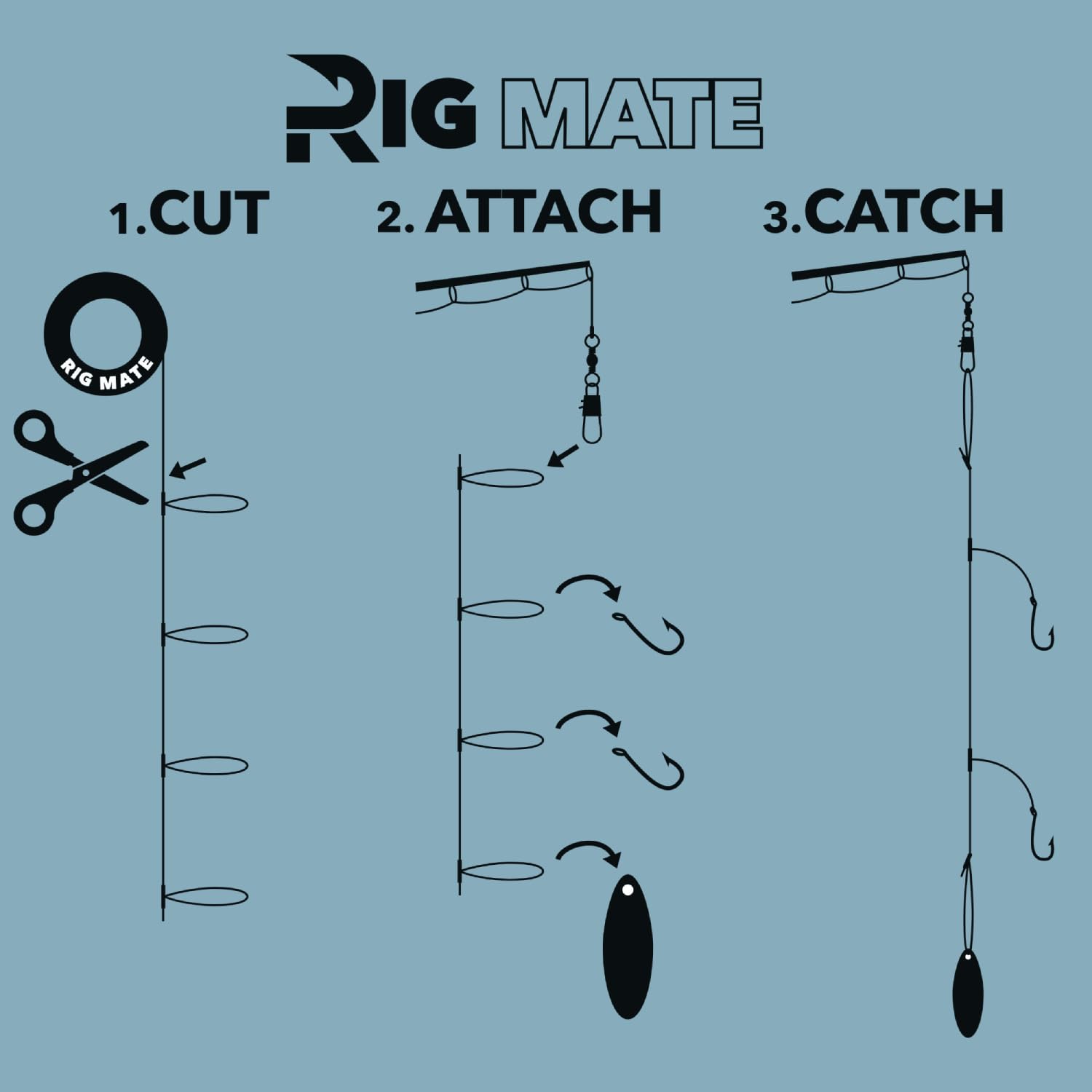 Aparejos de bucle cuentagotas preatados de 80 libras. Carrete de línea de pesca. Bucles de 18 pulgadas de distancia con tamaño de bucle de 5.5 pulgadas. Perfecto para pesca de agua salada y agua dulce