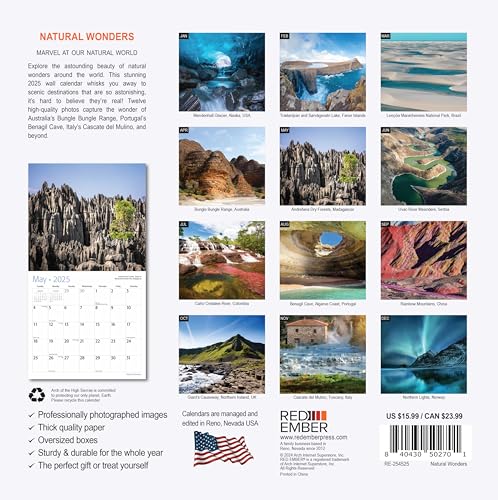 Image of RED EMBER Natural Wonders 2025 Wall Calendar 12 Month | 12 inch x 24 inch Open | Thick & Sturdy Paper | Giftable | Calendar 2025