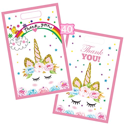 Unicorn Party Bags, 40 Packs of Unicorn Goodie Bags, Durable Plastic Unicorn Gift Bag, Ideal Unicorn Candy Bags or Unicorn Party Favor bags for Kids Birthday Party or Baby Shower