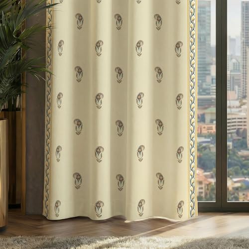 Image of Urban Space 100% Blackout Window Curtains 5 Feet Long Set of 2 | Printed Blackout Curtain | Thermal Insulated Curtains for Living Room, Bedroom Decor, Tieback Included (Jaipur Paisley Teal, 5 Feet)