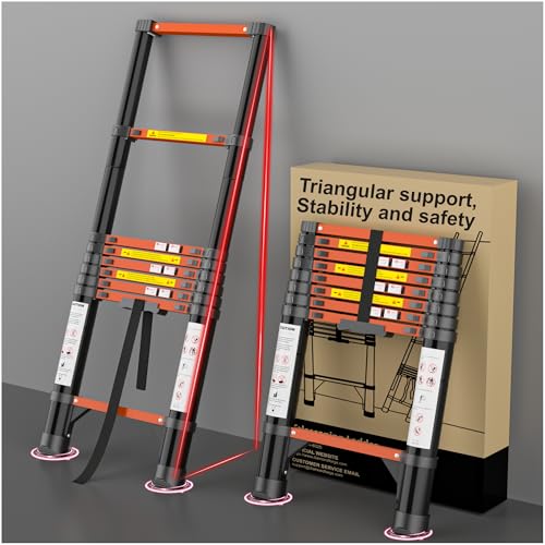 Image of Telescoping Ladder Extension Telescopic Collapsible - 8.5 FT Rv Telescope Foldable Extendable Tall Compact Aluminum Ladders - for House Roof Travel Trailers Adjustable Retractable - 330lbs Capacity