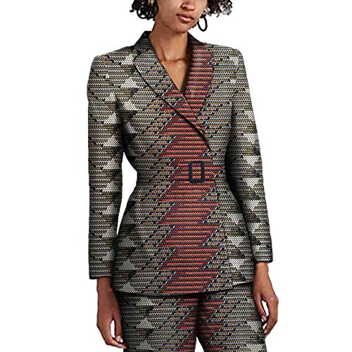 African Suit for Women Dashiki Printed Jackets and Ankara Pants Two Piece Set Slim Fit Outfits with Belt