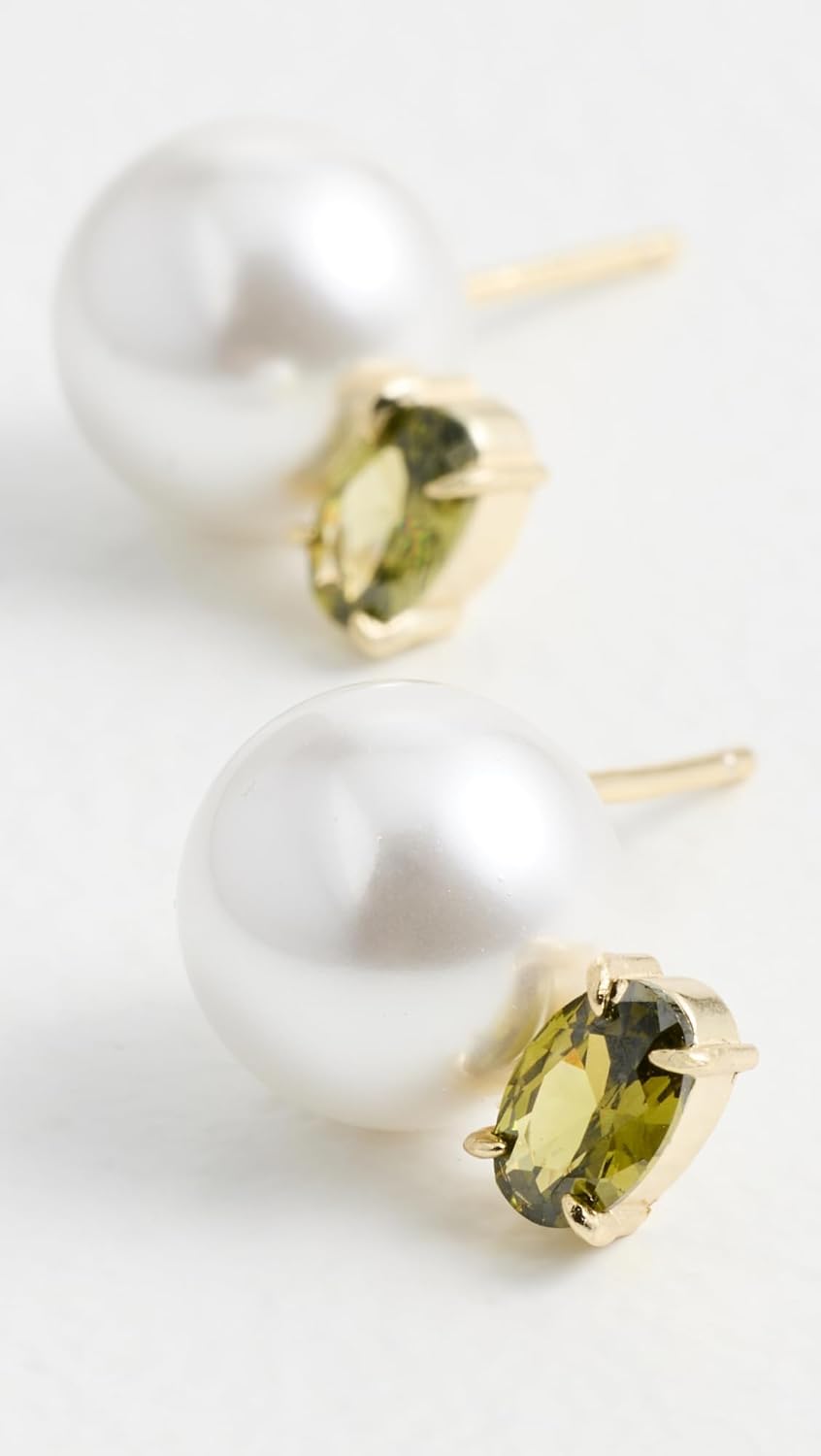 SHASHI Women's Perle Pridot Earrings, Pearl/Peridot, White, One Size