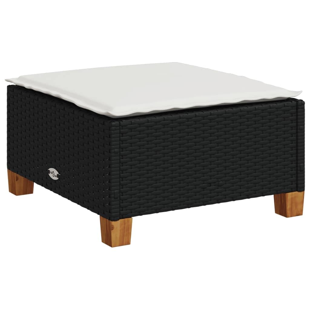 Fengshui Taboret ogrodowy z poduszką, czarny, 63,5 x 56 x 32 cm, polirattanowy