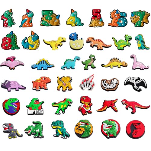 DIWSO Dinosauro Scarpe Charms 38PCS Carino Cartoon Scarpa Decorazione Croc Charms per le Ragazze Donne Ragazzi Adulti, Regalo per Feste di Compleanno Favori