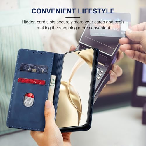 Image of Jasonyu Case for Honor 200, PU Leather Case, Book Type Flip Case with Cards and Wallet, Folding Stand, Magnetic Closure, Layer (Blue)