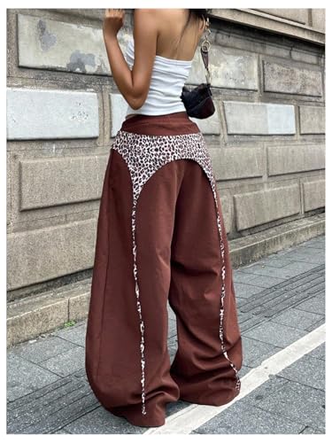 Women's Y2k Hip Hop Baggy Pants Elastic Waist Wide Leg Trousers Streetwear3