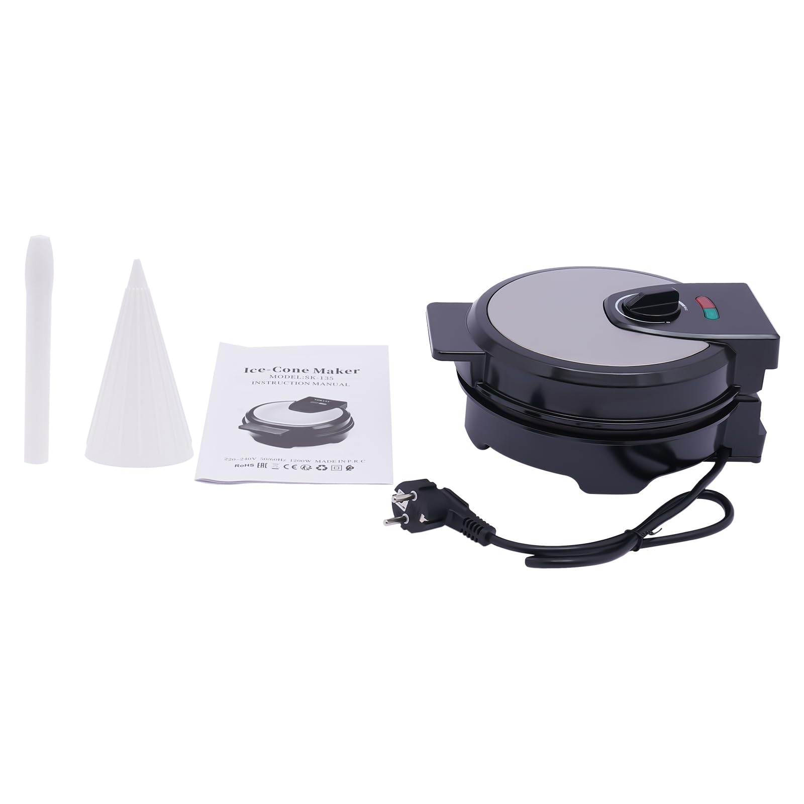 Gofrera eléctrica de 1200 W, 220 – 240 V, redonda, para helados, con cuernos, para helados, para hacer gofres de helado, bolsas de gofres