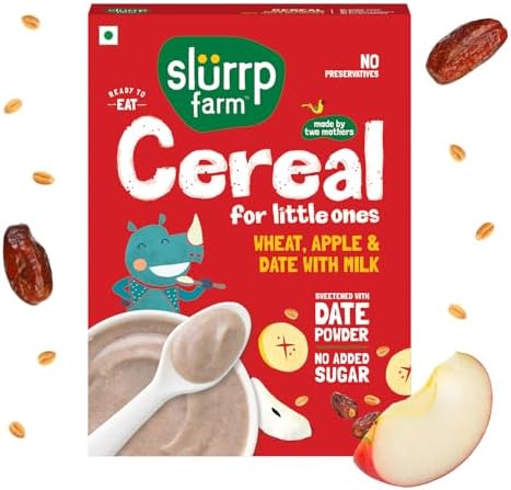 Slurrp Farm No Added Sugar Instant Cereal | Wheat, Apple & Date with Milk | No Preservatives | Mildly Sweetened with Date Powder | 200g