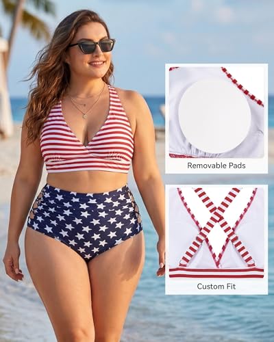 Image of American Trends Womens Plus Size Bikini Set - Tummy Control, High Waisted 2 Piece Swimsuits Bathing Suits