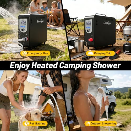 Calentador de agua portátil para camping, batería de 4500mAh para ducha de campamento de propano, ducha exterior sin tanque de 40,900 BTU para senderismo, viaje, mascotas y lavado de autos miniatura 3