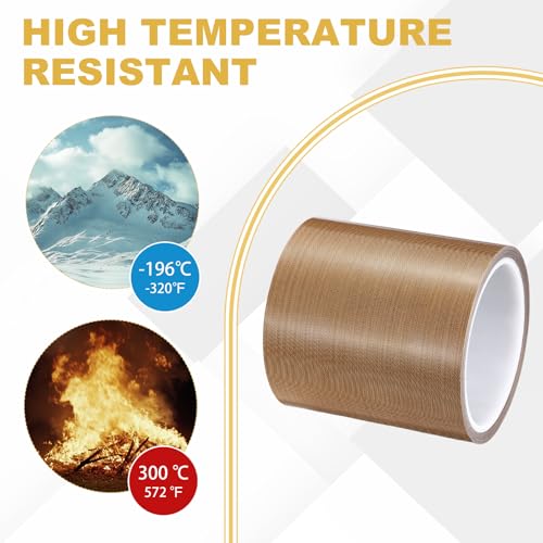 Image of PATIKIL High Temperature PTFE Tape 3-15 /16 Inch x 33 Feet, PTFE Coated Fiberglass Adhesive Tape for Vacuum Sealer Machines Hand-Impulse Sealers Insulation, Brown