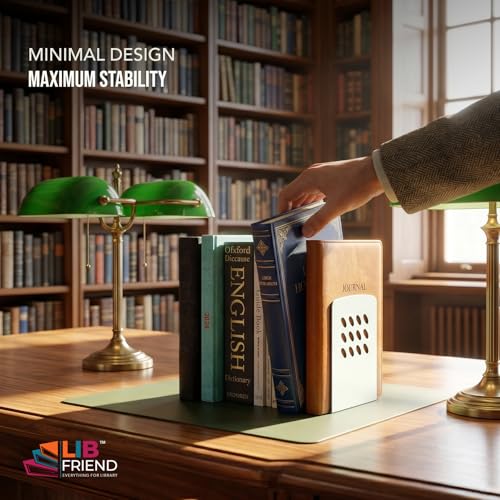 Image of LIBFRIEND Metal Non-Slip Bookends | Powder-Coated L-Shaped Book Holder for Desk, Office, Study Table and Library | Multicolour Options | Set of 2 (Ivory, M)