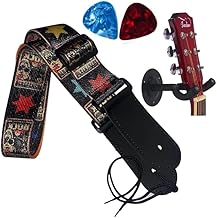 SPEHUB Guitar Strap Kit with Wall Mount Hanger, Adjustable Buckle, 2 Guitar Picks, Vintage Pattern Design