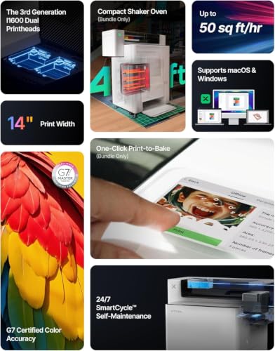 Image of xTool DTF Printer Bundle, 14'' A3 with Shaker Oven and Air Purifier, Dual I1600 Printheads, One-Click Print-to-Bake, Multi-Fabric Compatible, 24 /7 Auto-Maintenance