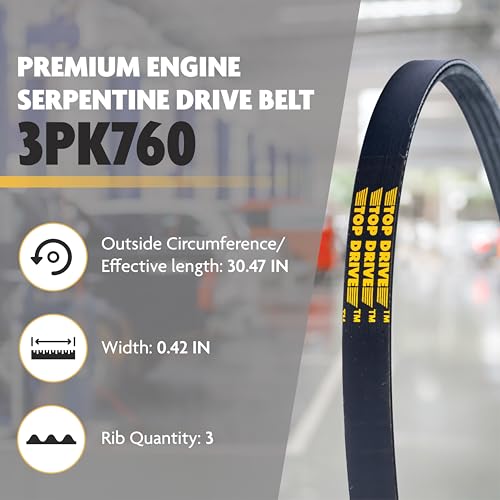 Image of Top Drive, 3PK760, Premium Engine EPDM Serpentine Belt, 30.47 inch Length | 3-Rib, Automotive Replacement Serpentine Belt, Equivalent References K030299 and 5030300