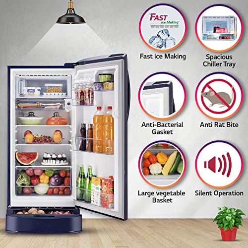 Image of LG 204 L 5 Star Inverter Direct-Cool Single Door Refrigerator Appliance (GL-D211HBEZ, Blue Euphoria, Base stand with drawer & Fast Ice Making)
