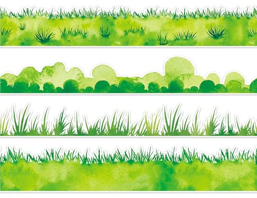 FYSUIMU 60 Pcs Green Grass Bulletin Board Borders Spring Watercolor Green Lawn Grass Shape Die Cut Trim Border for Back to School Home Classroom Chalkboard Party Wall Decoration