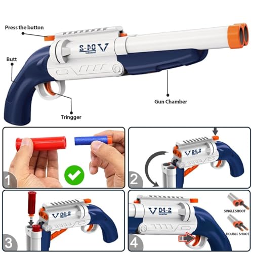 Image of MABLE Double Barrel Shotgun Toy for Kids | Soft Bullet Gun Gift with 10 Darts & 6 Shells | Role-Play Shooting Toy Gun for Kids 6-12 | Indoor Outdoor Play