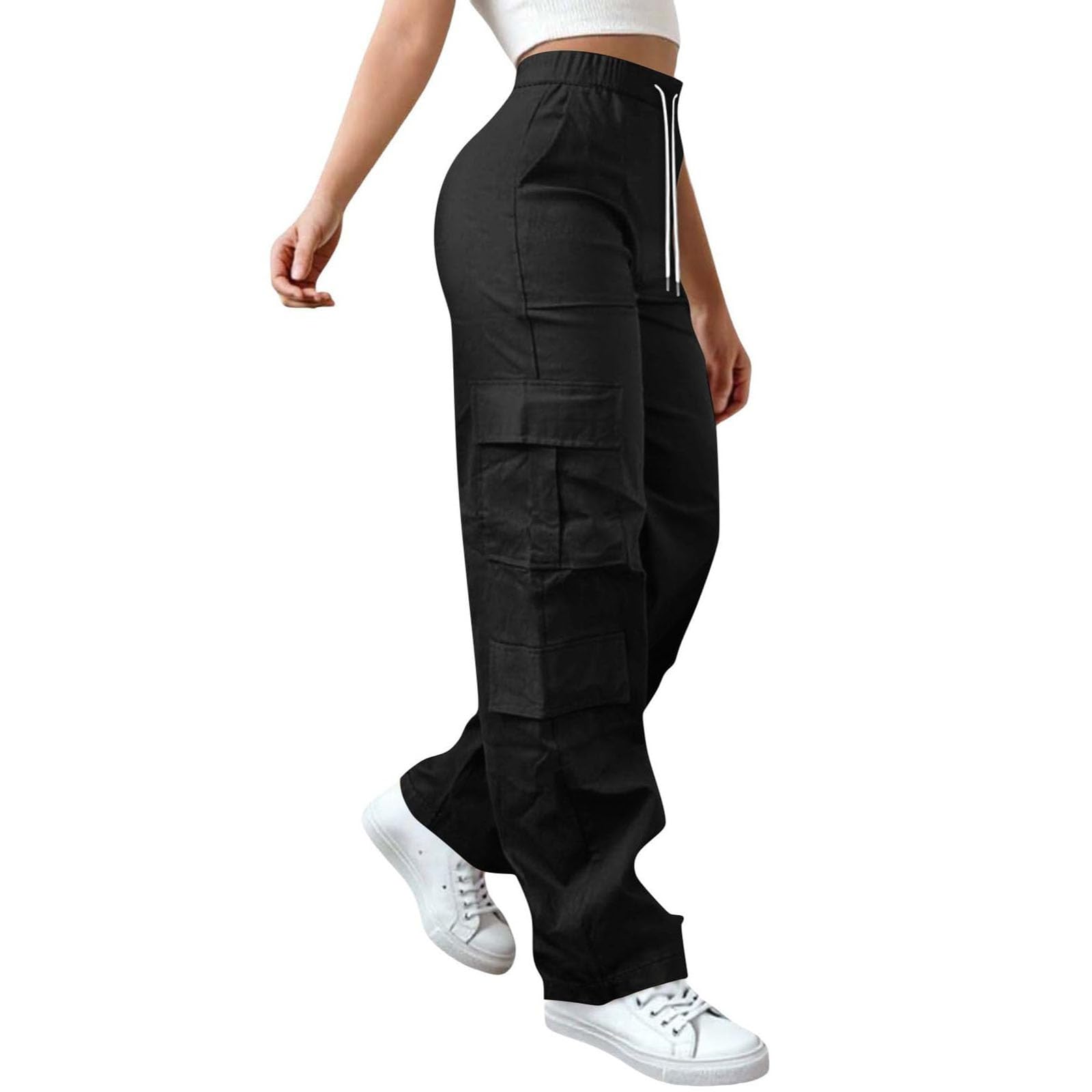 Cargo Women Pants for Work Baggy Casual Elastic High Waisted Wide Leg Pants Hiking Streetwear Lightweight Trousers with