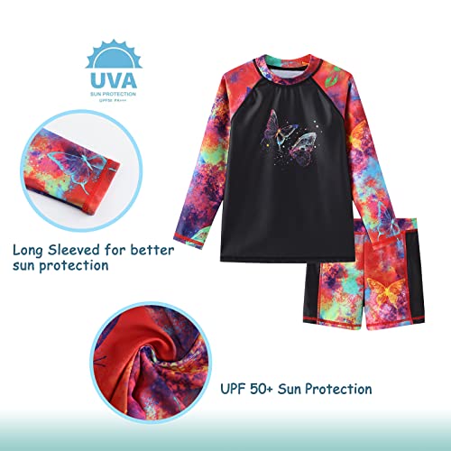 Image of Girls Rash Guard Set for Girls Long Sleeve Swimsuits Hawaiian Two Piece Bathing Suits Swimwear Set