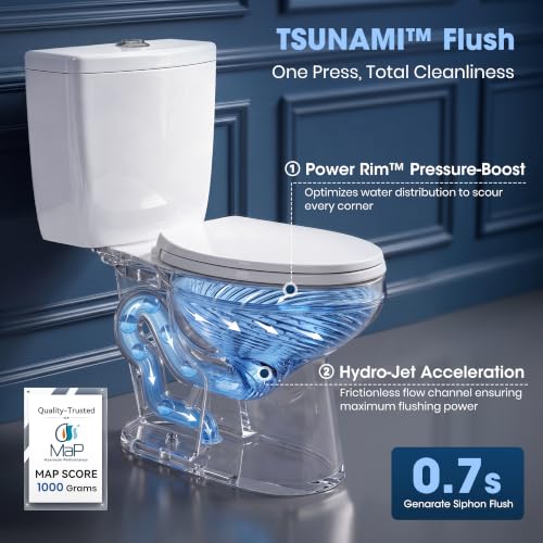 Image of 17.3 inch Elongated Toilet with Soft Close Seat, Two piece Toilets for Bathroom