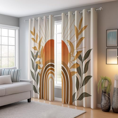 Cortinas Decorativas con Ojales 117 An x 138 Al cm (2Paneles), Abstracto Bohemio Geométrico Tema Aislamiento Térmico Cortina para Salón Dormitorio Hotel, Marrón Oscurecidas Antiarrugas
